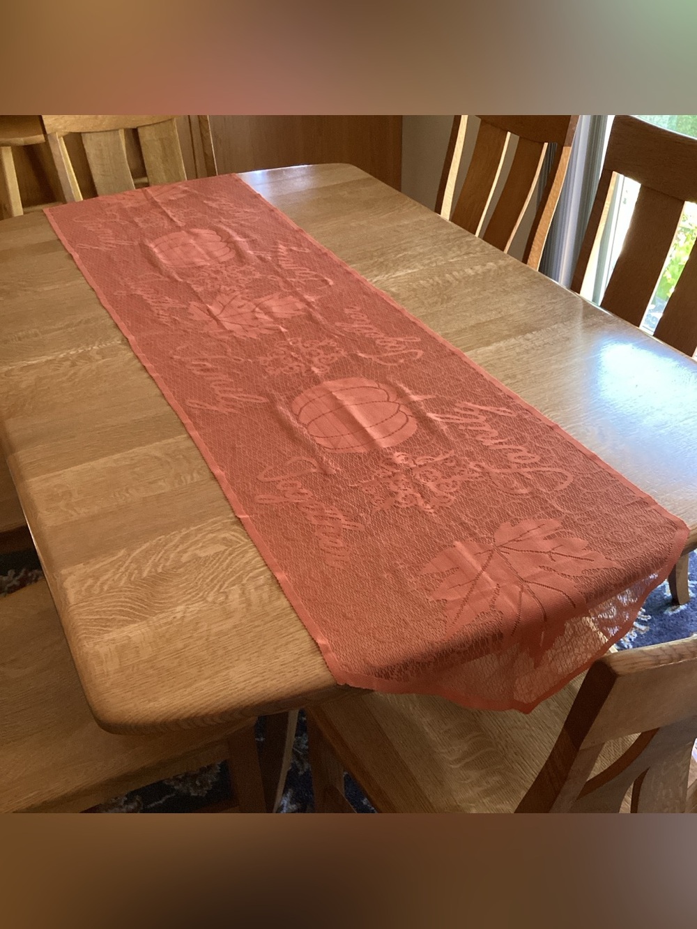Fall Harvest Orange Table Runner 80” X 19.5 Family Together, Thanksgiving Autumn
